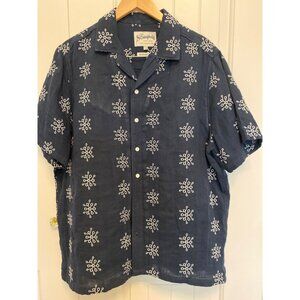 The Stronghold Men's XL Navy Button-Up Shirt with White Embroidered Pattern